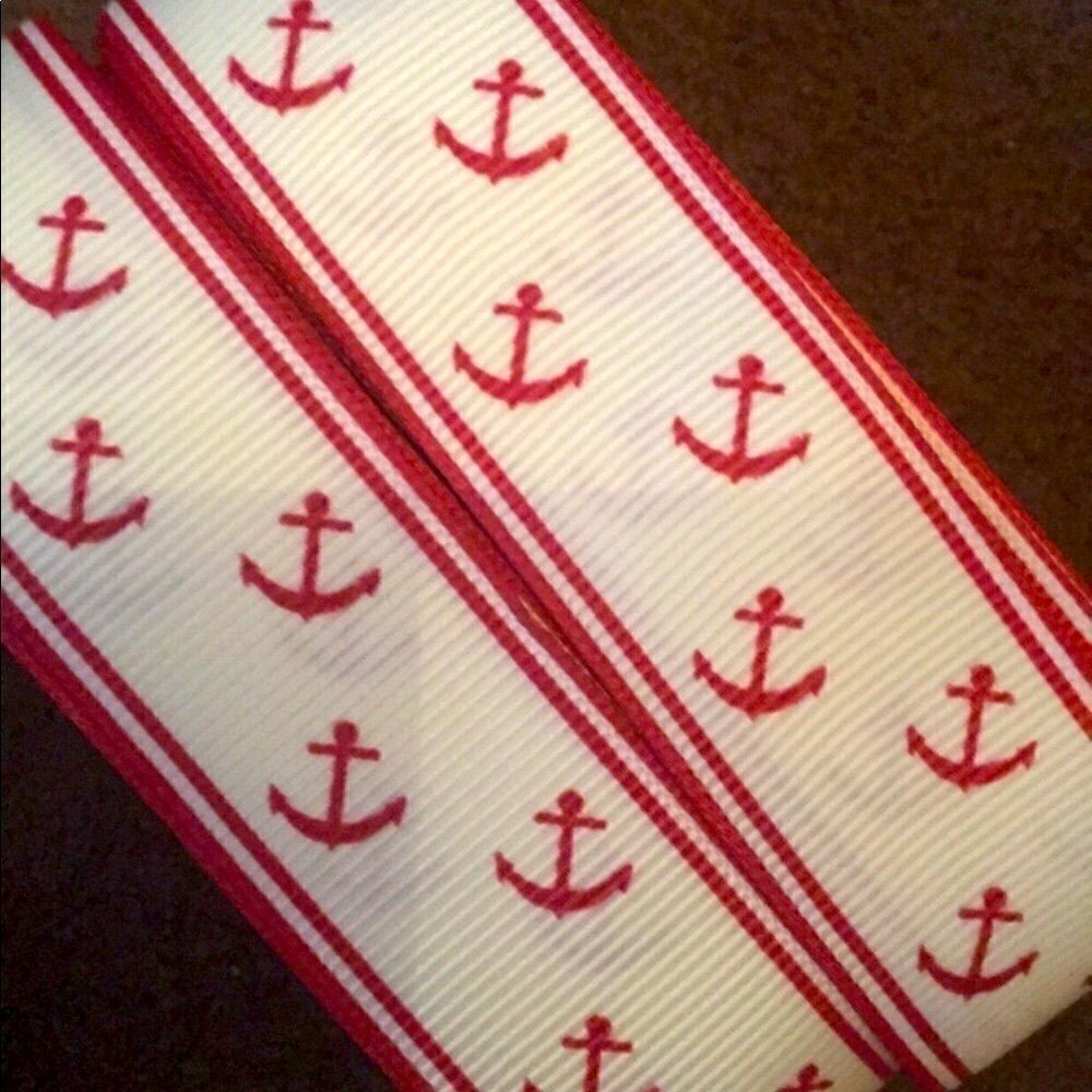 grosgrain Ribbon 7/8” 5 yards anchors ship USN navy red stripes sailor ship
